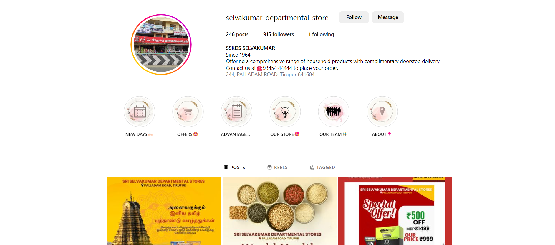 Sri selvakumar Departmental Store Instagram